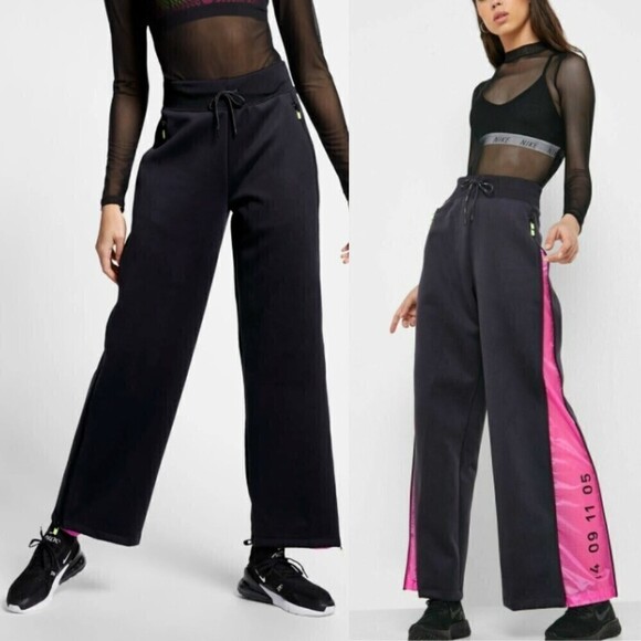 Nike Women Size S Black Pink Sportswear Tech Pack Fleece Wide Leg Sweatpants Gym - Picture 6 of 17